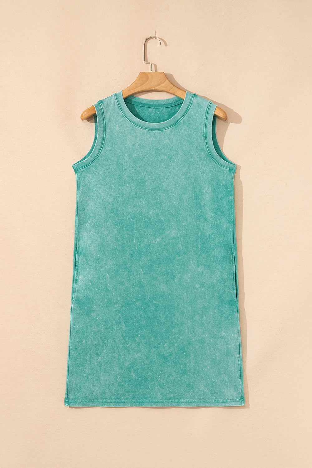 Sea Green Mineral Wash Tank Mini Dress with Pockets-Bella Boutique Collective