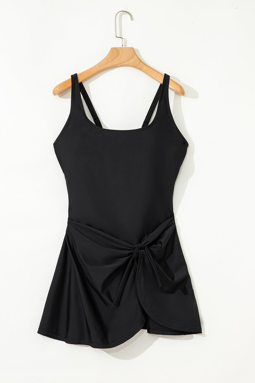 Black U Neck Adjustable Straps Knotted Skirt Patchwork One Piece Swimsuit-Bella Boutique Collective