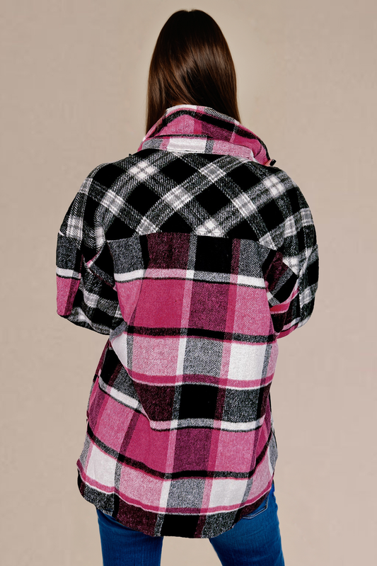 Black Plaid Colorblock Loose Shacket-Bella Boutique Collective