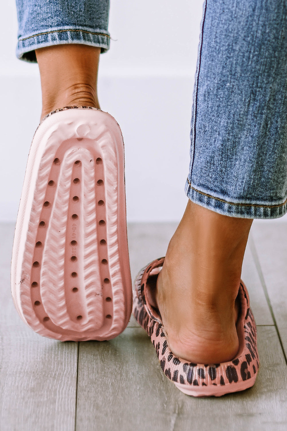 Pink Leopard Print Thick Sole Slip On Slippers-Bella Boutique Collective