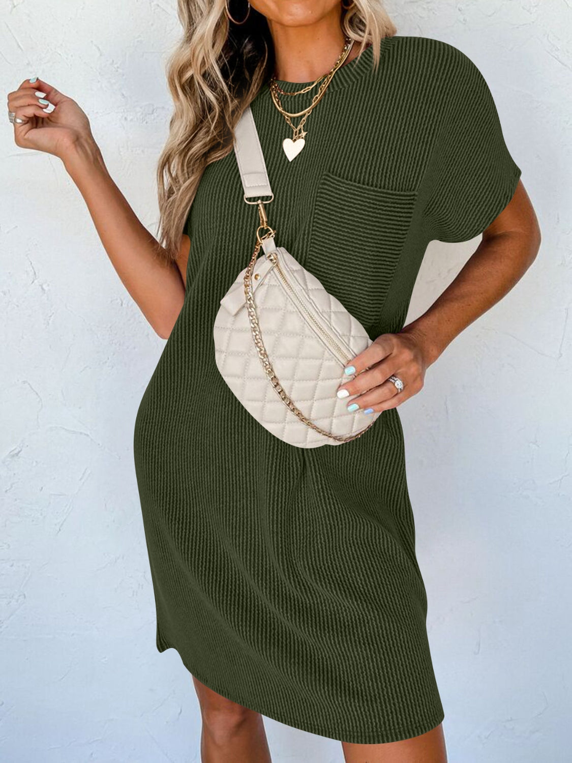 Lovelet Round Neck Short Sleeve Mini Dress-Bella Boutique Collective