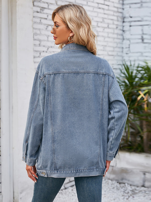 Button Up Long Sleeve Denim Jacket-Bella Boutique Collective