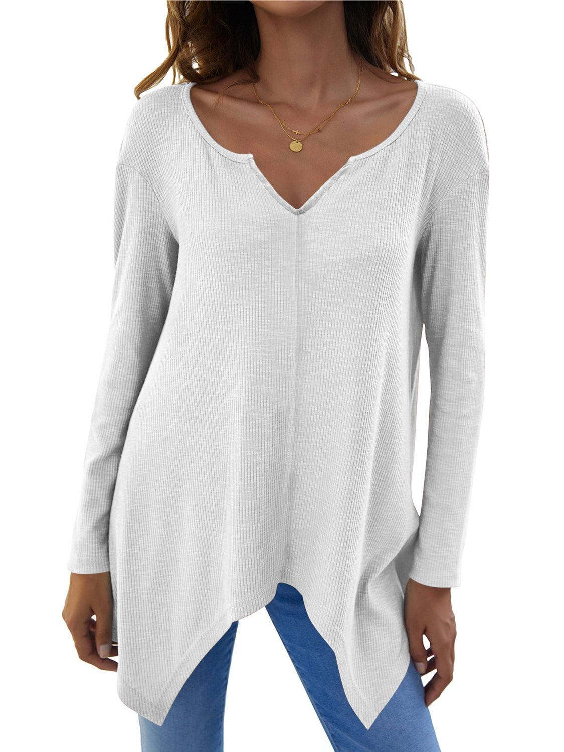 Full Size V-Neck Long Sleeve T-Shirt-Bella Boutique Collective