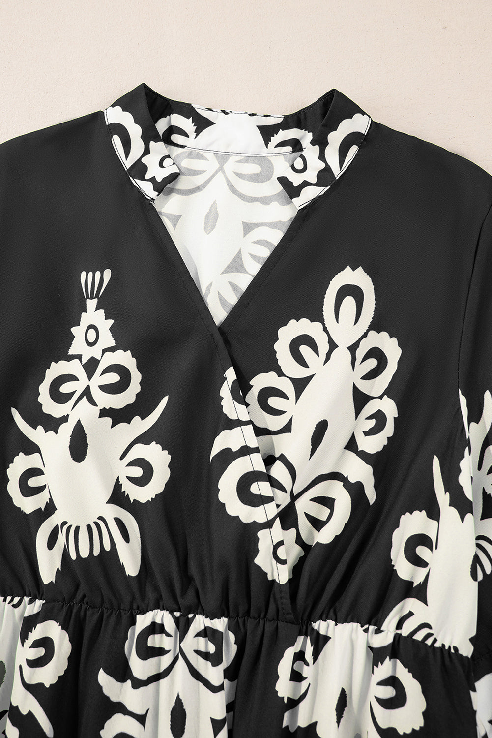 Black Western Geometric Print 3/4 Sleeve Loose Midi Dress-Bella Boutique Collective