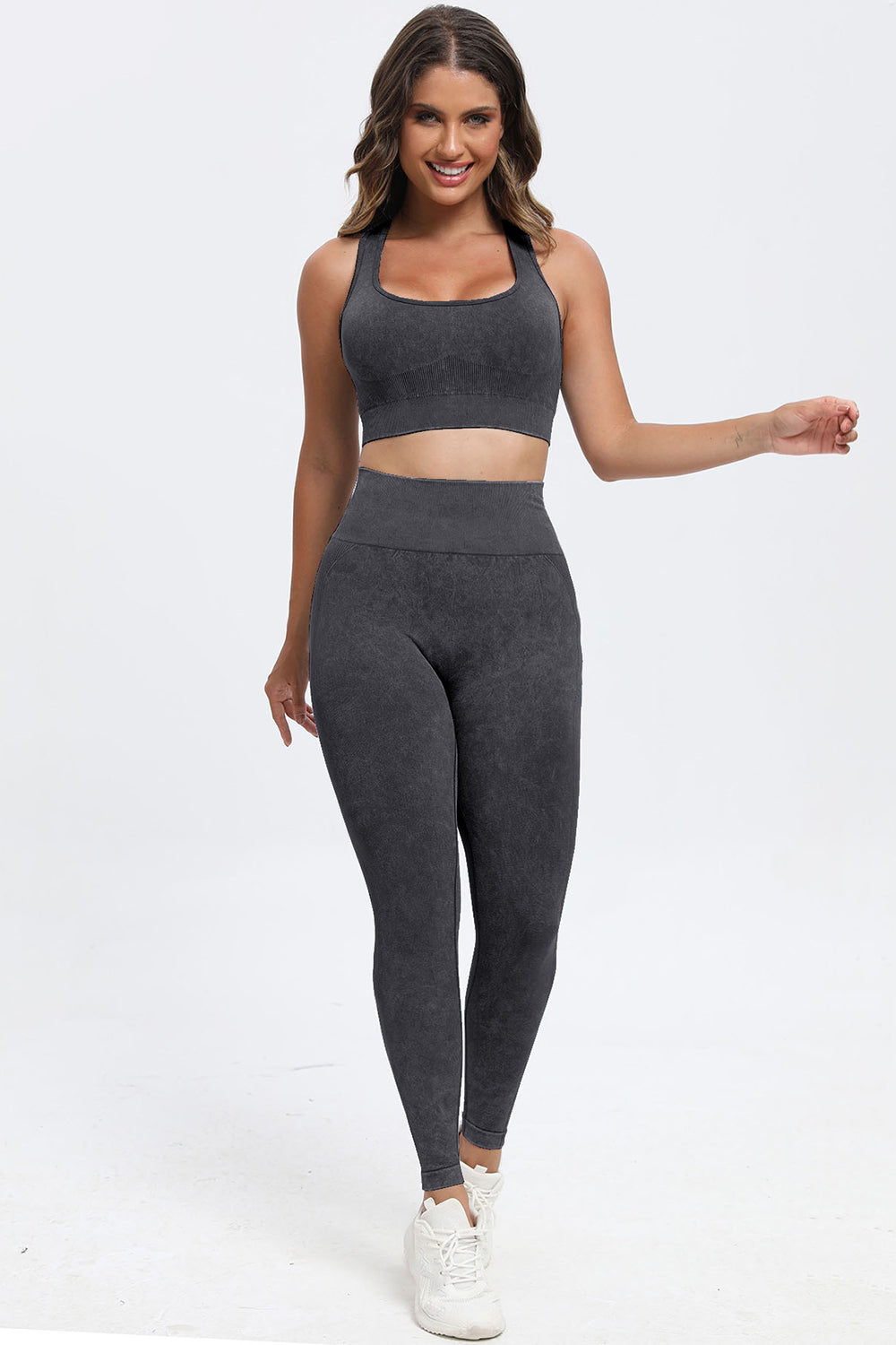 3 Piece Washed Square Neck Wide Strap Active Set-Bella Boutique Collective