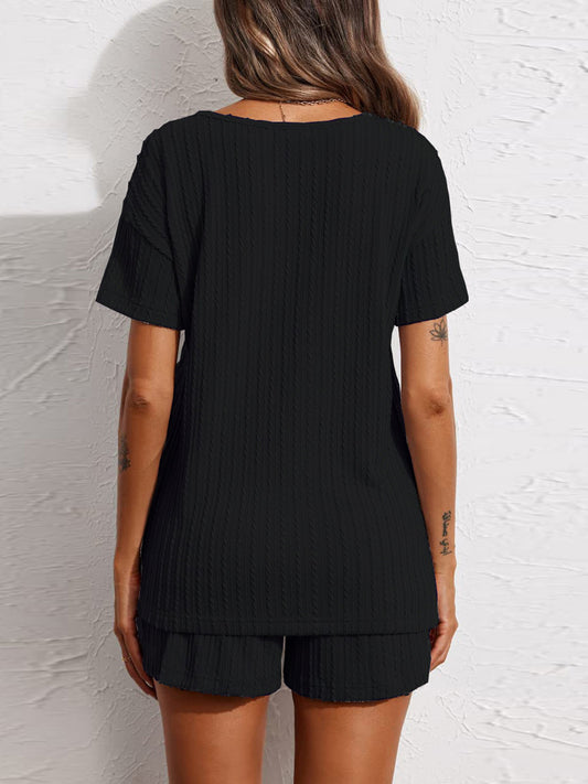 Notched Short Sleeve Top and Shorts Set-Bella Boutique Collective