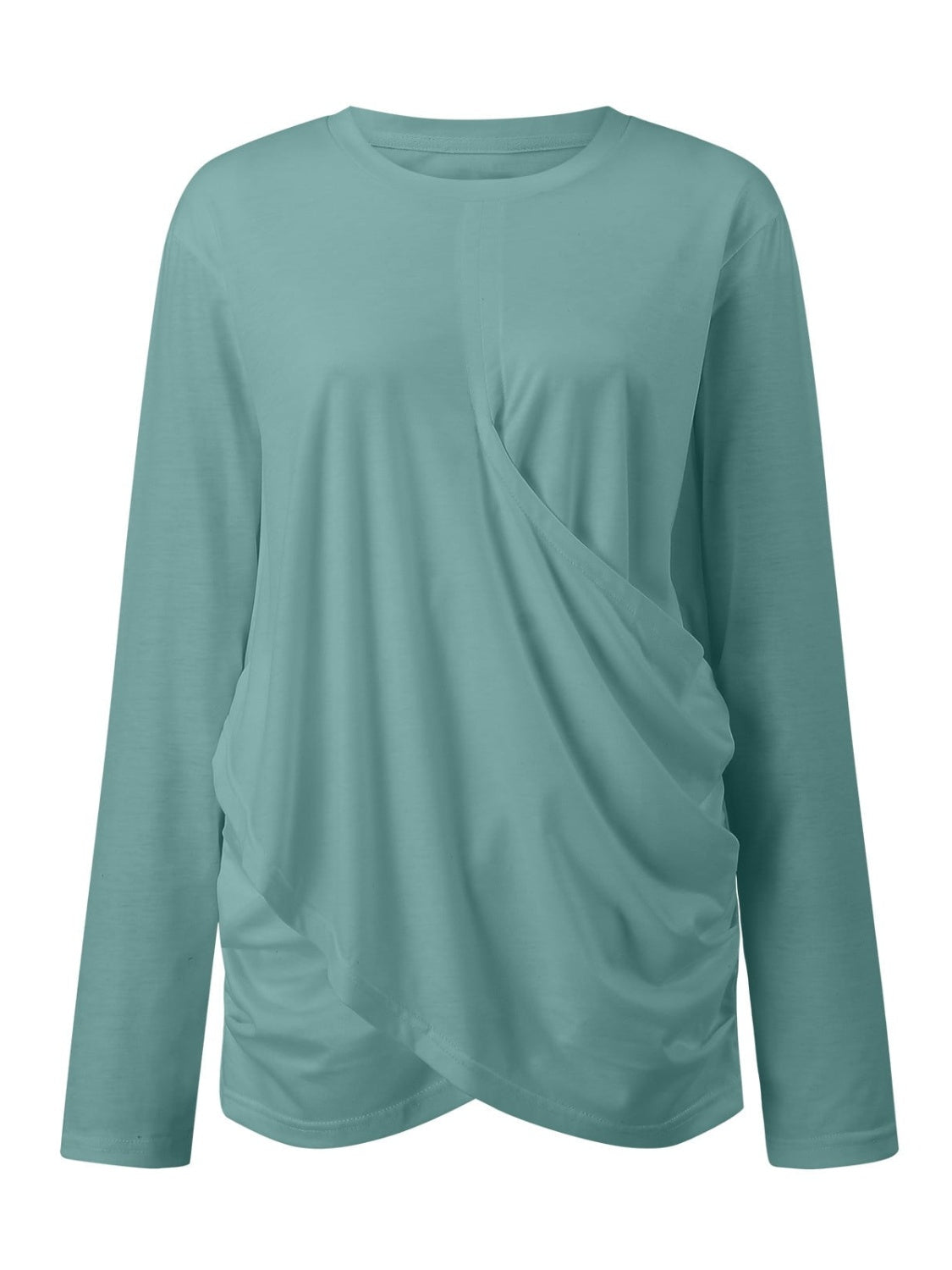 Ruched Round Neck Long Sleeve T-Shirt-Bella Boutique Collective