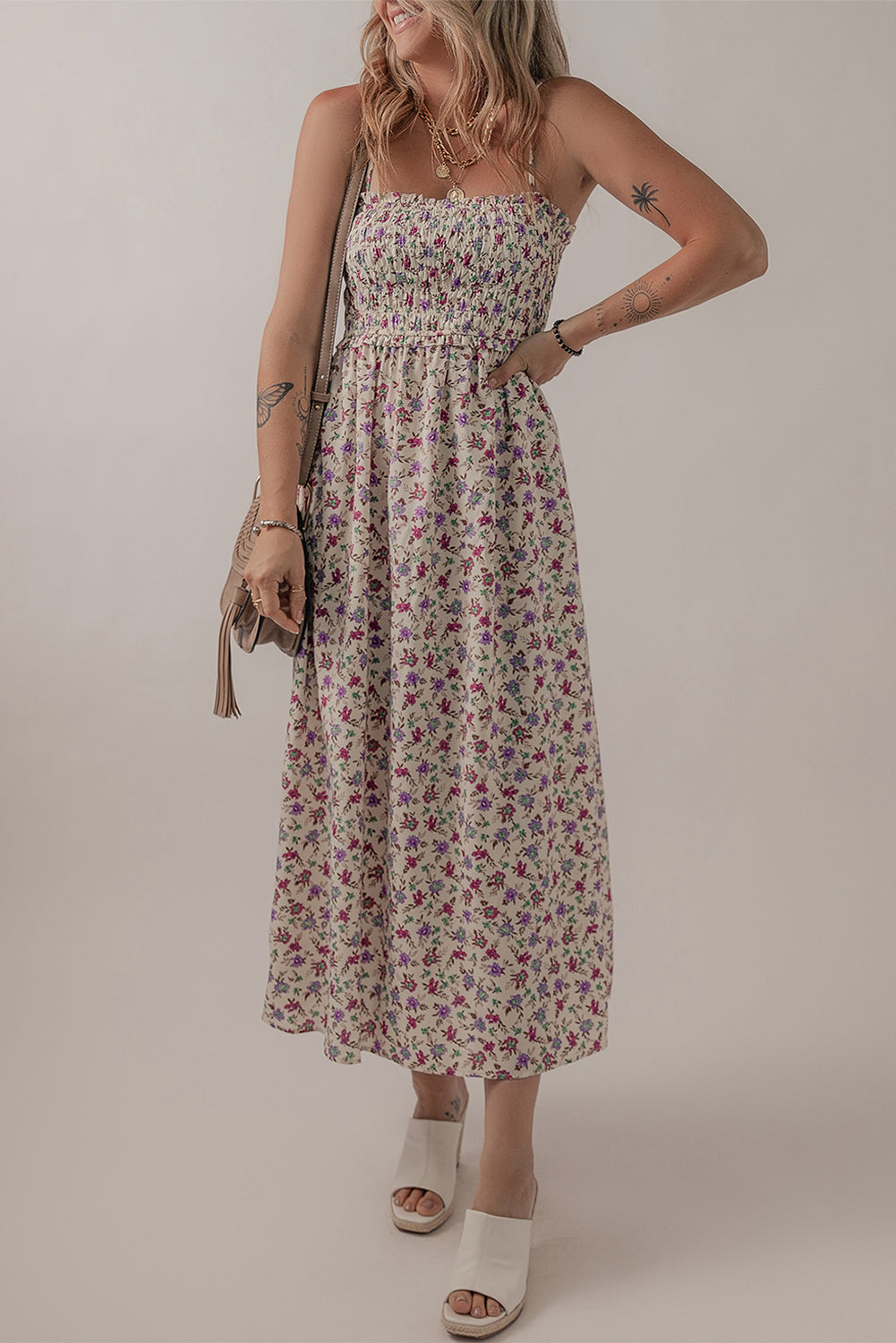Multicolour Bohemian Ditsy Floral Smocked Fit Flare Sundress-Bella Boutique Collective
