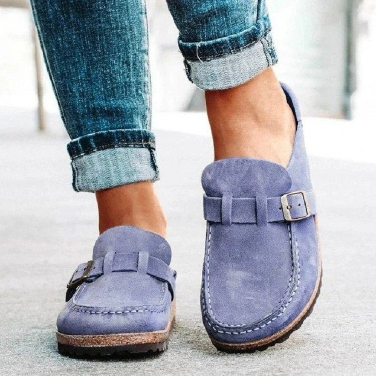 Round Toe Low Heel Buckle Loafers-Bella Boutique Collective