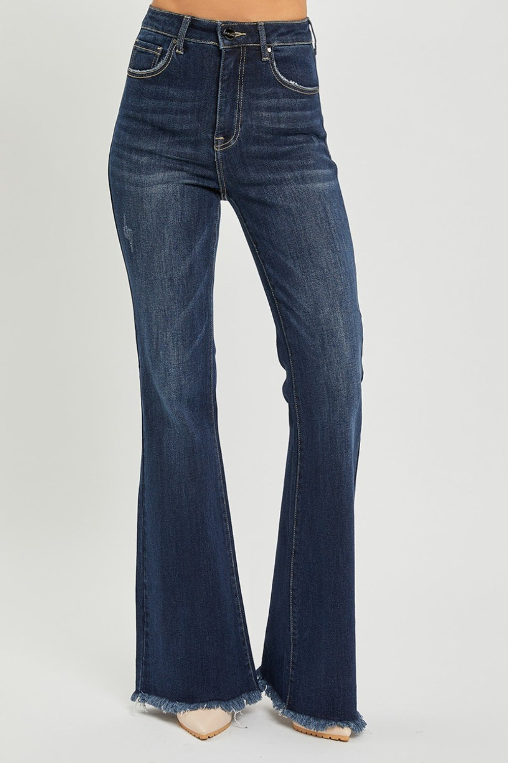 RISEN High Waist Raw Hem Flare Jeans-Bella Boutique Collective