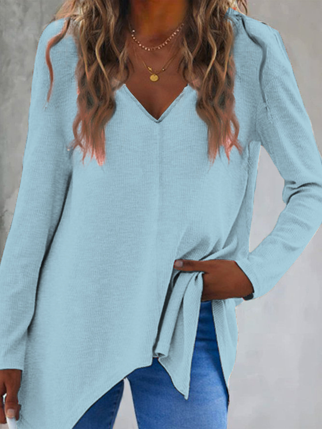 Full Size V-Neck Long Sleeve T-Shirt-Bella Boutique Collective
