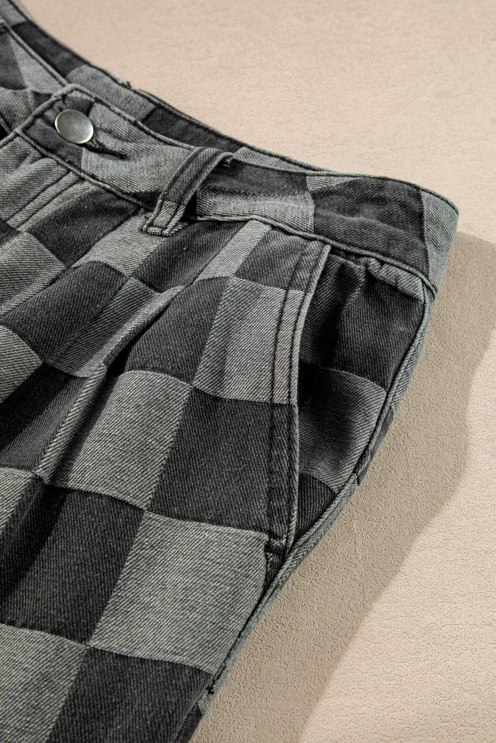 Dark Grey Checkered Denim Wide Leg Jeans-Bella Boutique Collective