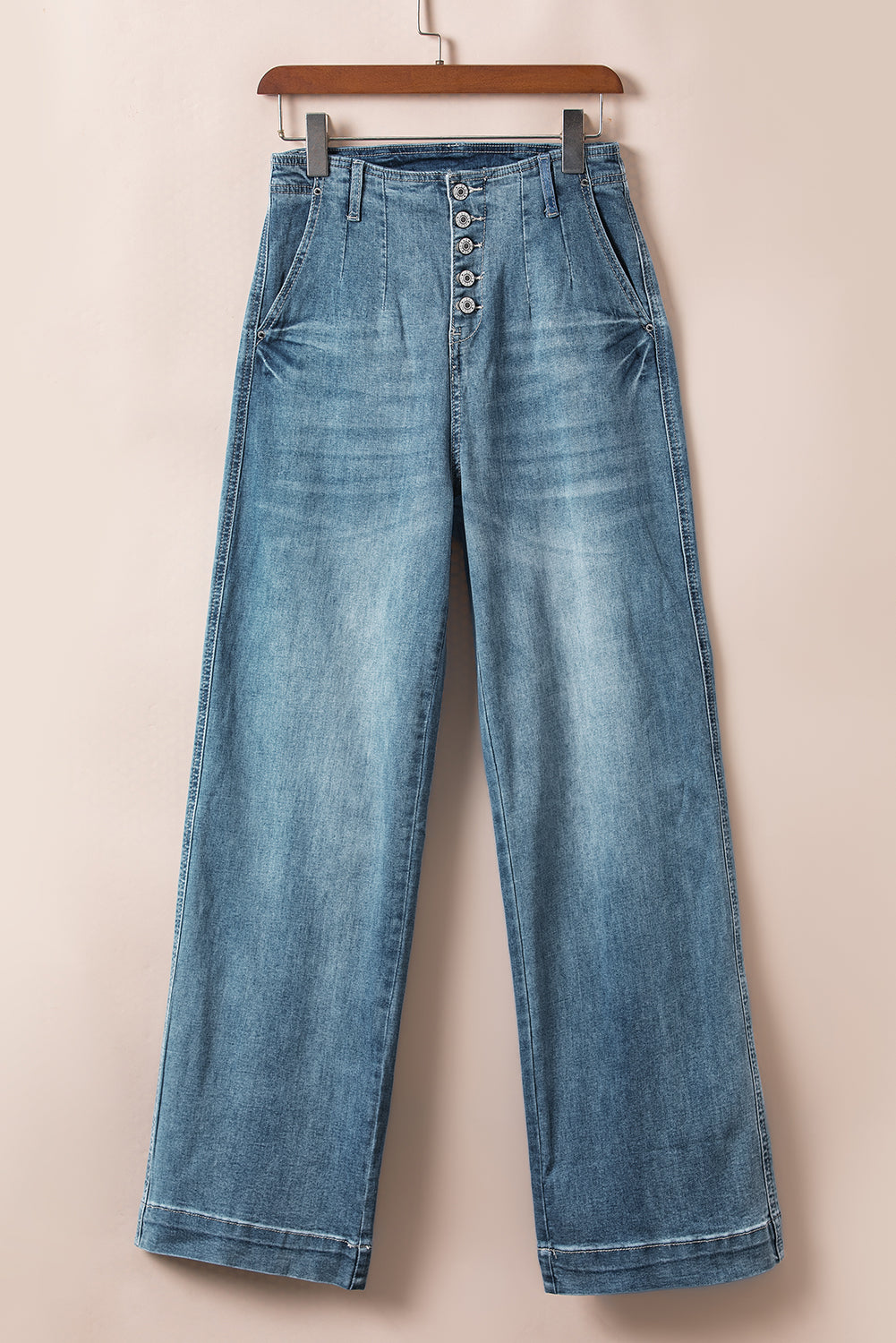 Dusk Blue Multi Buttons Medium Wash Straight Loose Leg Jeans-Bella Boutique Collective