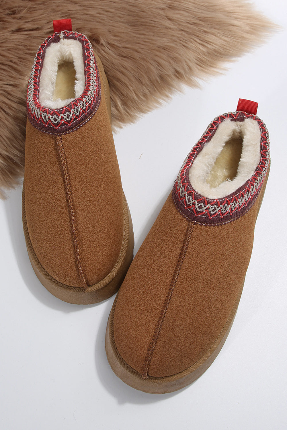 Chestnut Contrast Print Suede Plush Lined Snow Boots-Bella Boutique Collective