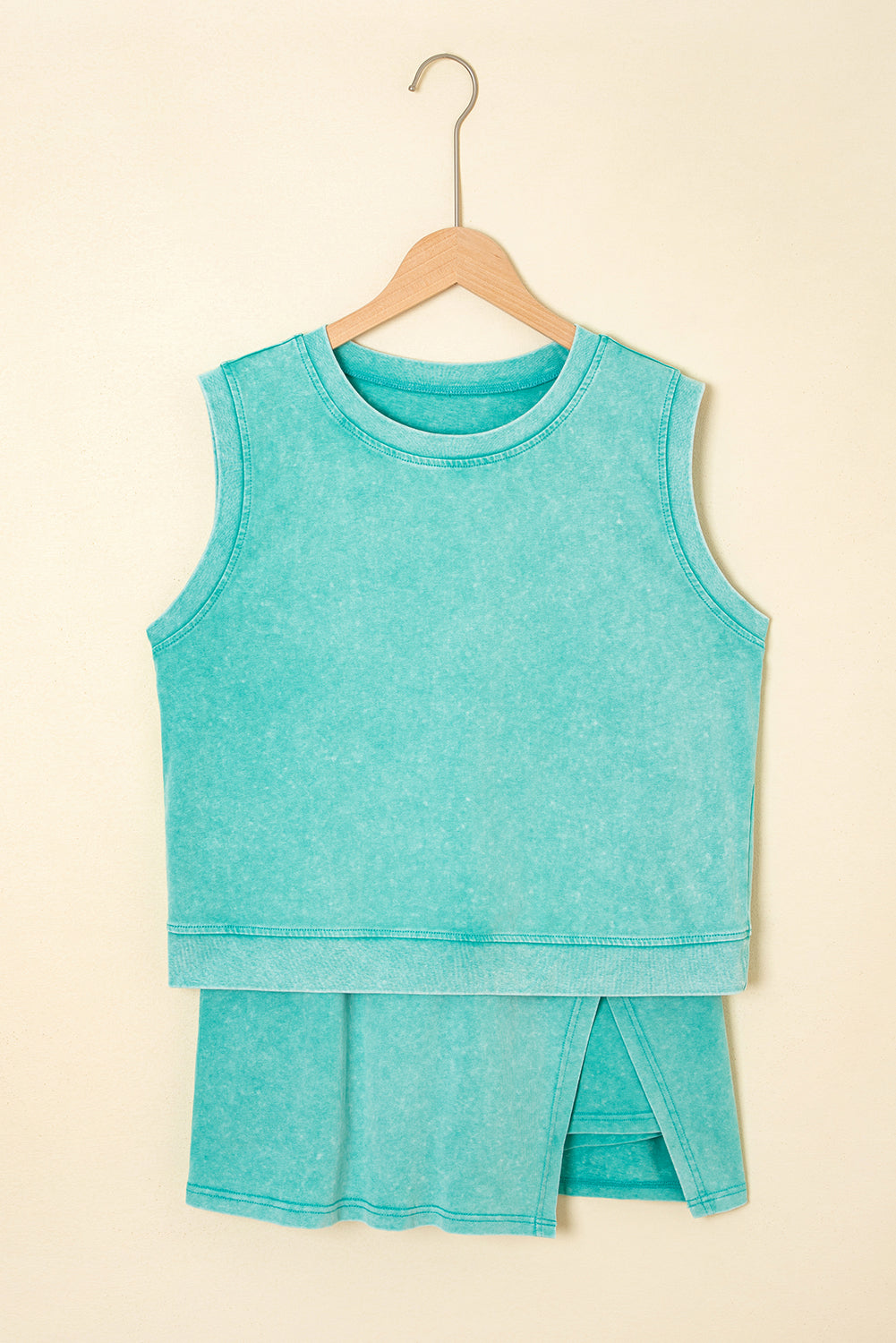 Mint Green 2 Pieces Mineral Wash Cotton Tank Top Lined Split Skirt Set-Bella Boutique Collective