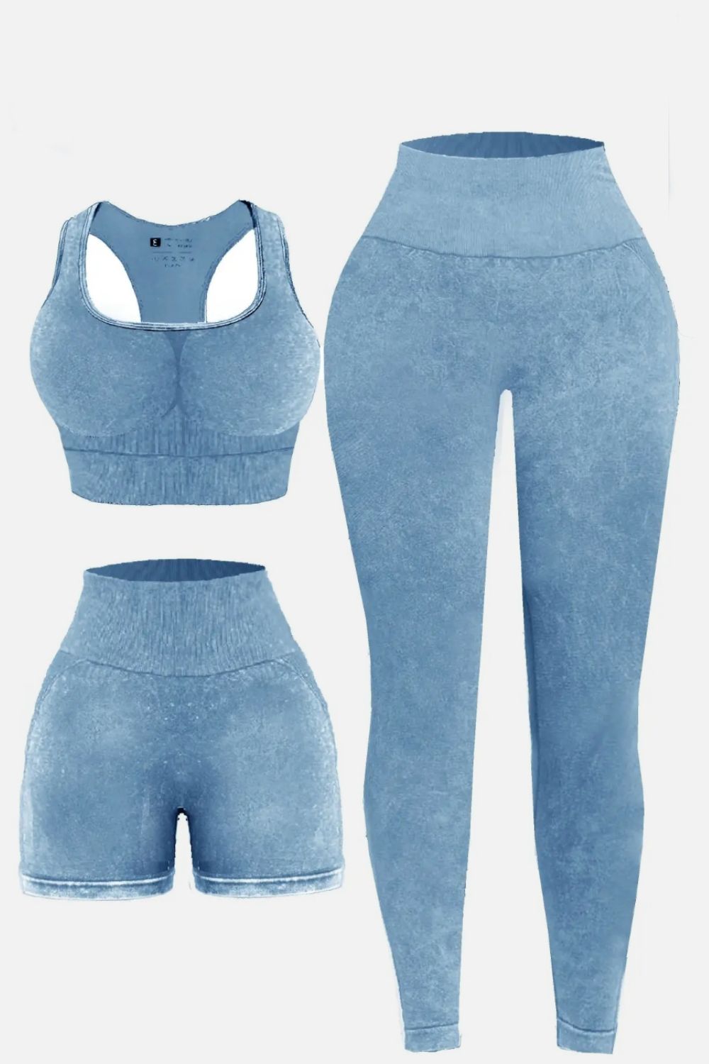 3 Piece Washed Square Neck Wide Strap Active Set-Bella Boutique Collective