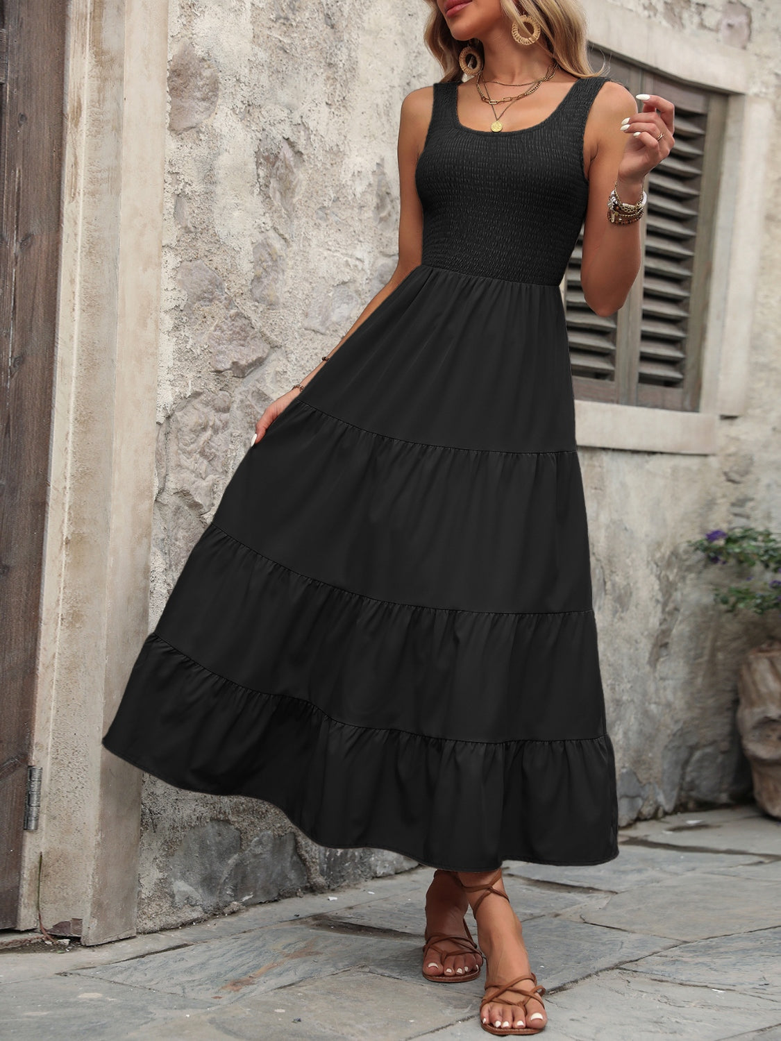 Ivy Lane Smocked Scoop Neck Sleeveless Tank Dress-Bella Boutique Collective