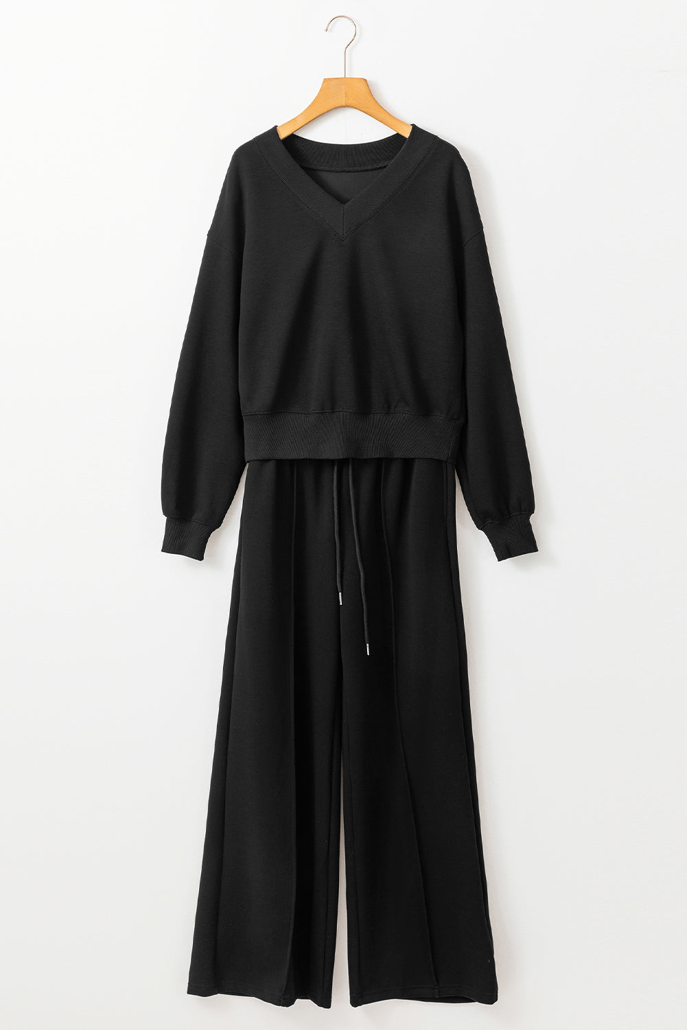 Black V Neck Cropped Seamed High Waist Sports Wear-Bella Boutique Collective