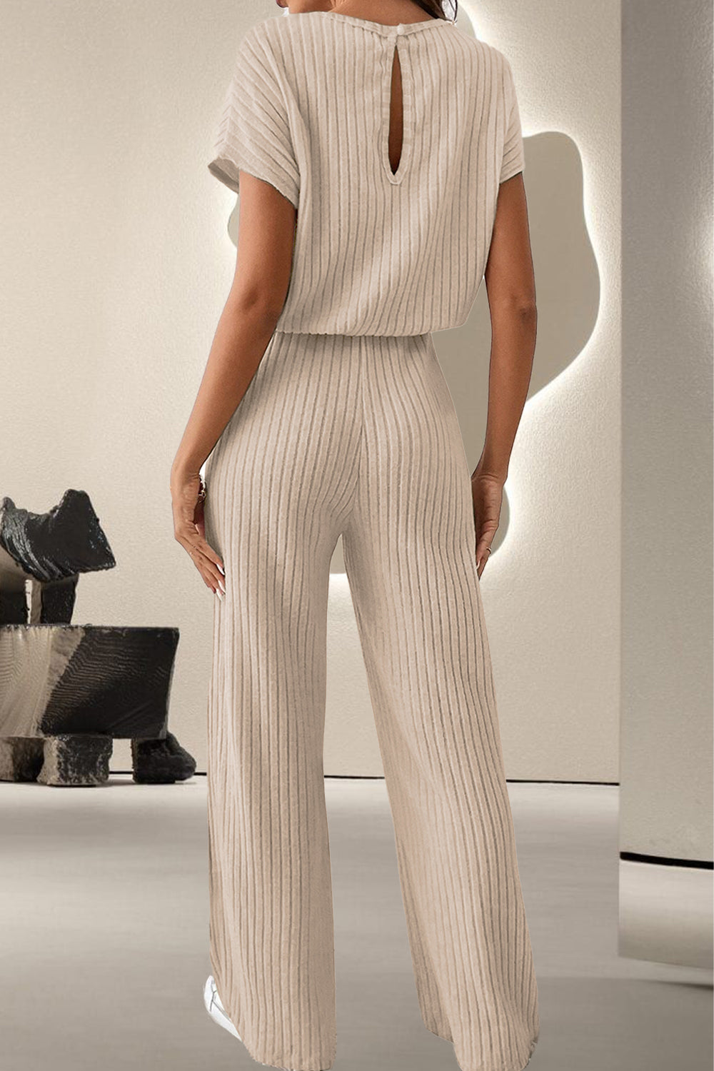 Round Neck Short Sleeve Jumpsuit-Bella Boutique Collective