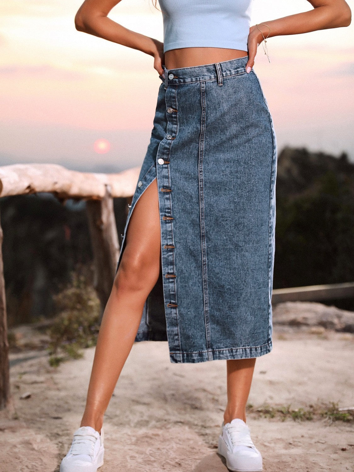 Button Down Denim Skirt-Bella Boutique Collective