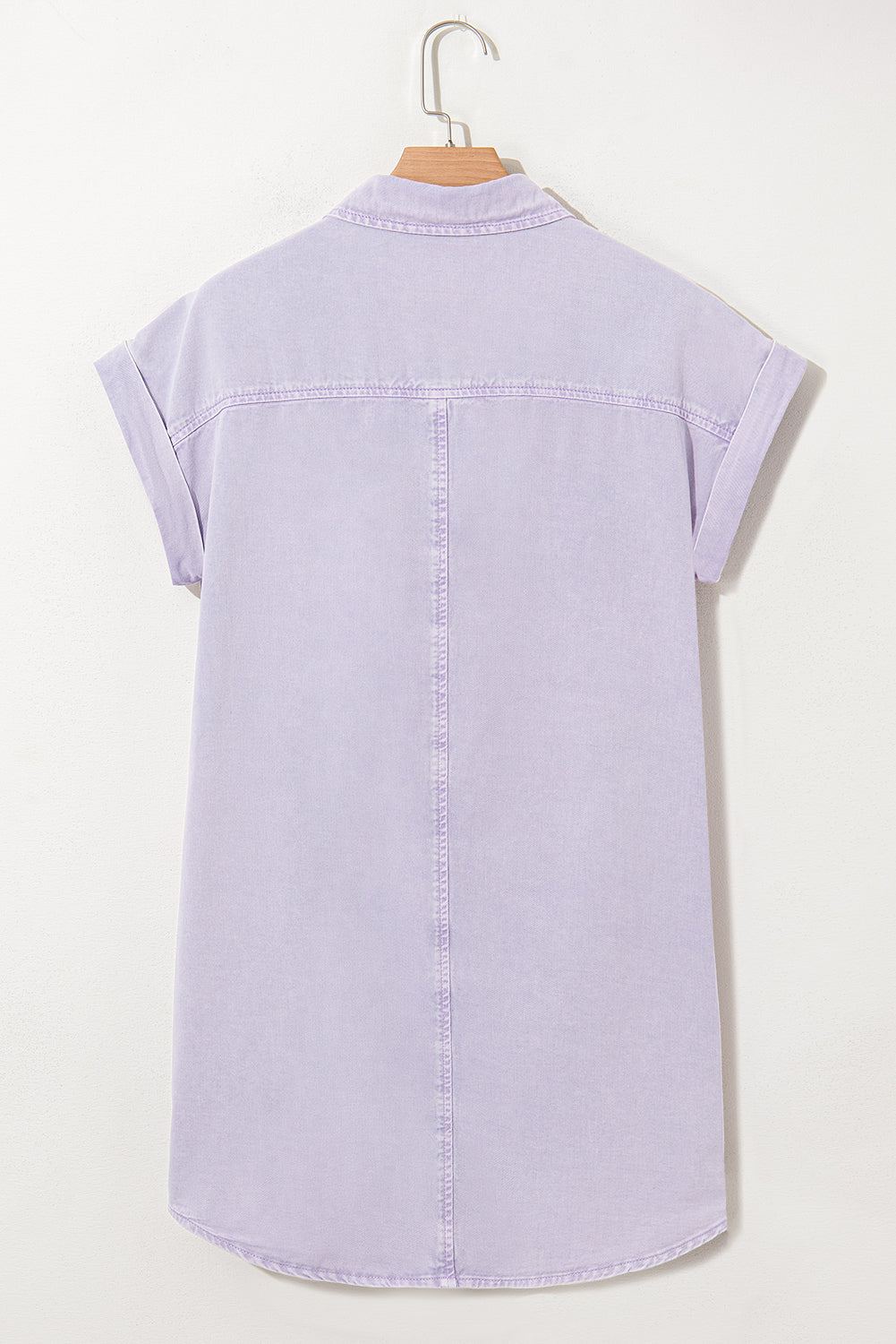 Orchid Petal Short Sleeve Double Chest Pocket Denim Shirt Dress-Bella Boutique Collective