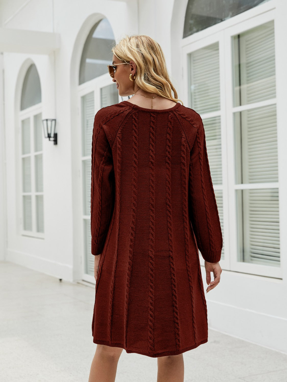 Cable-Knit Long Sleeve Sweater Dress-Bella Boutique Collective