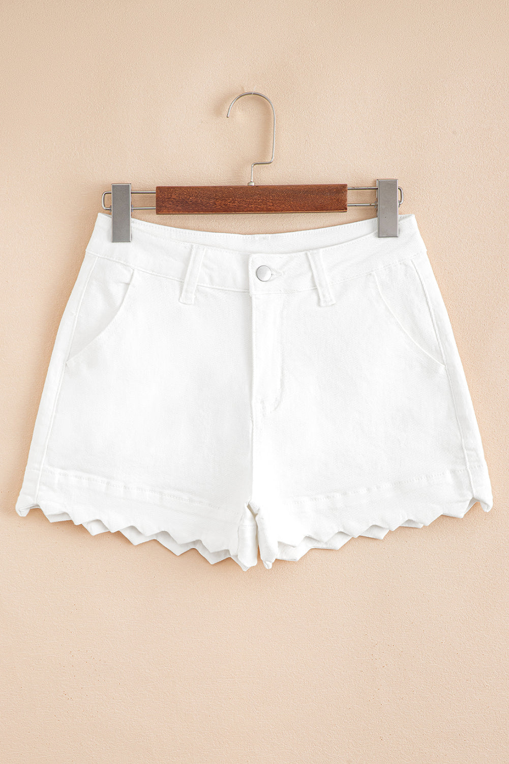 White Scalloped Hemline Acid Wash High Waist Denim Shorts-Bella Boutique Collective