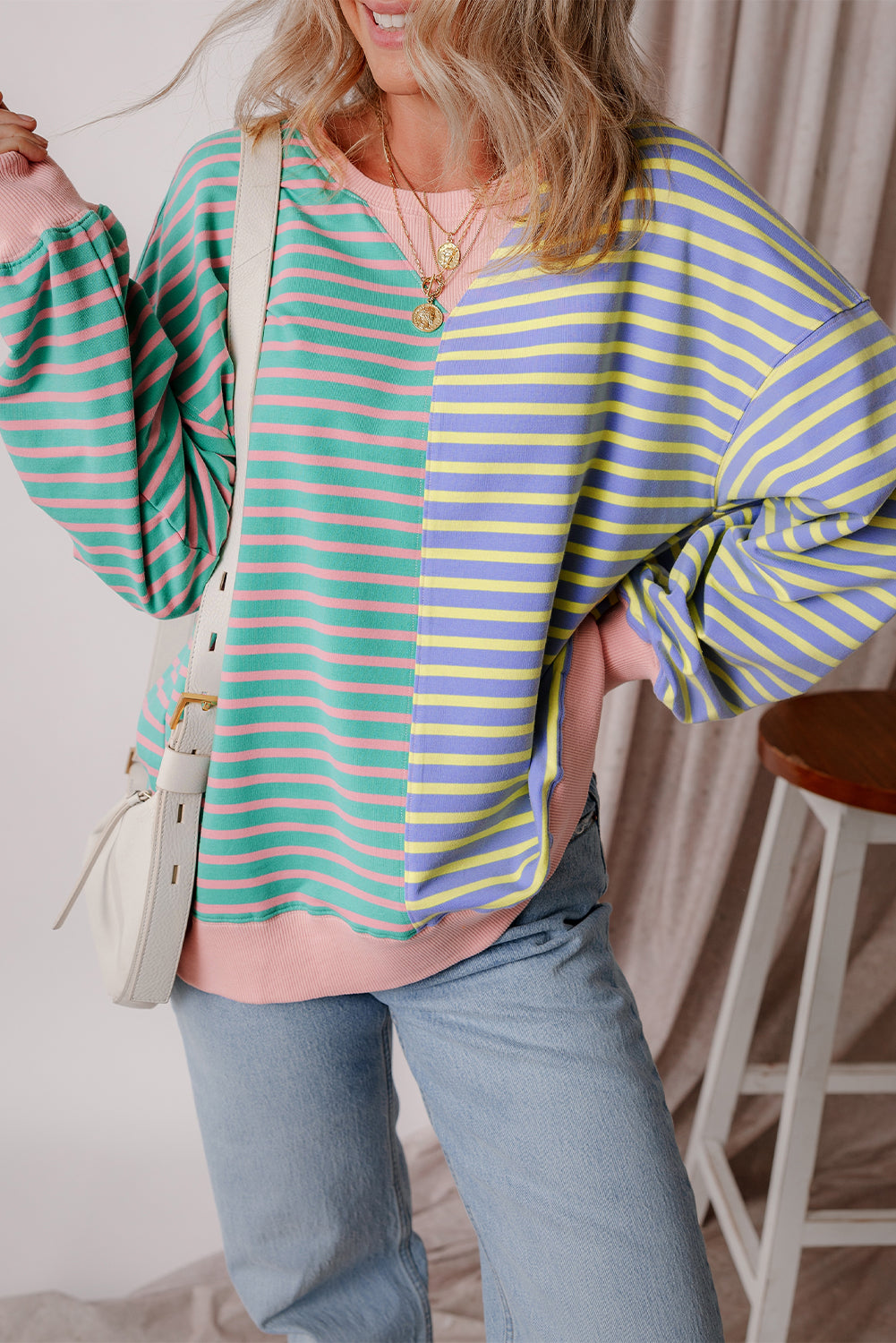 Colorblock Drop Shoulder Oversize Sweatshirt-Bella Boutique Collective