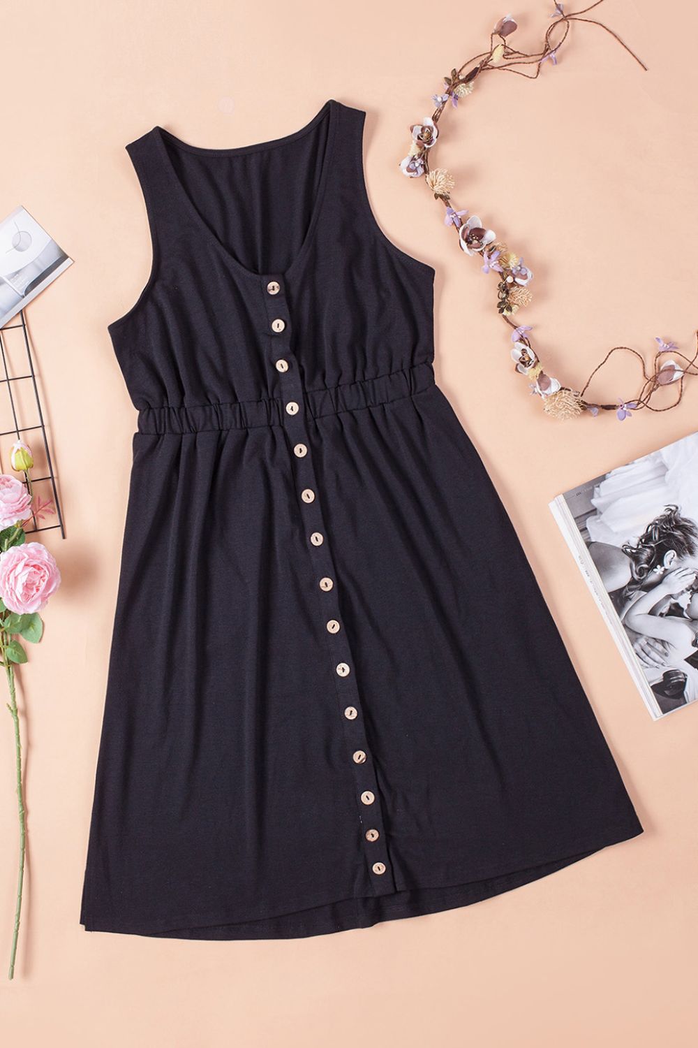 Sleeveless Button Down Mini Magic Dress-Bella Boutique Collective