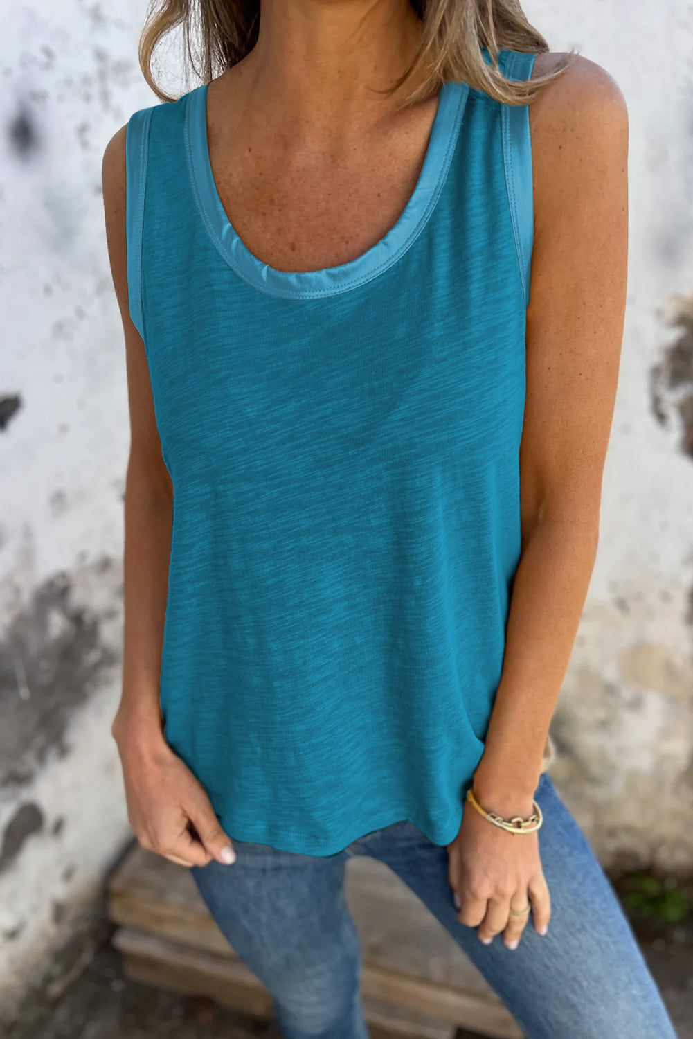 Peacock Blue Scoop Neck Tank Top-Bella Boutique Collective