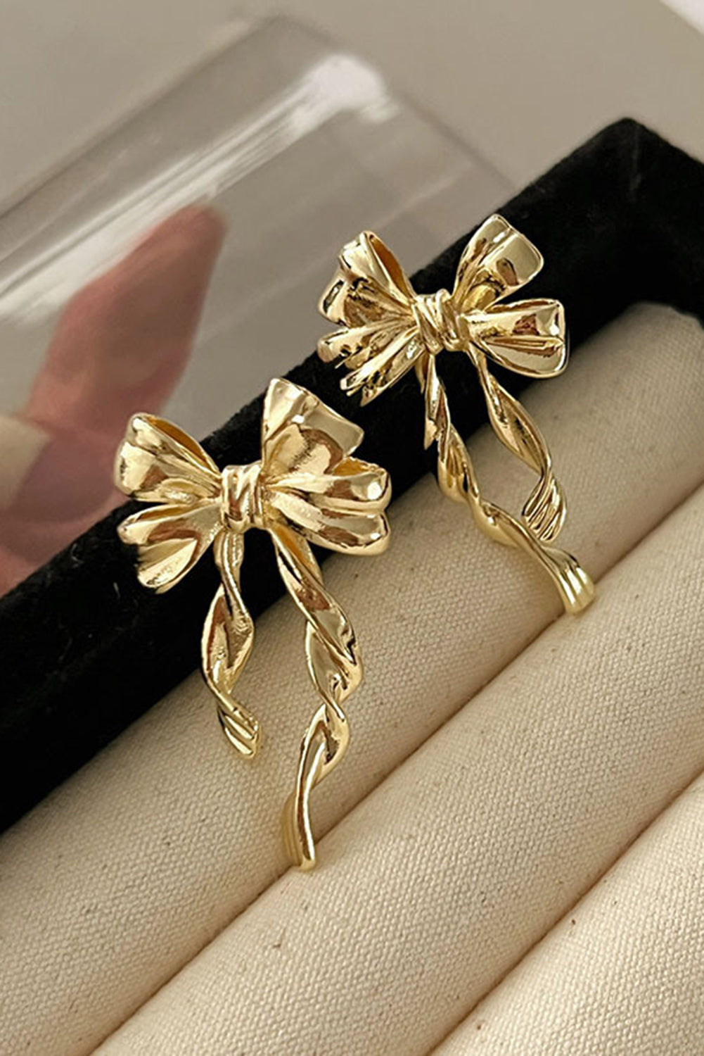 Gold Bow Knot Plated Alloy Stud Earrings-Bella Boutique Collective