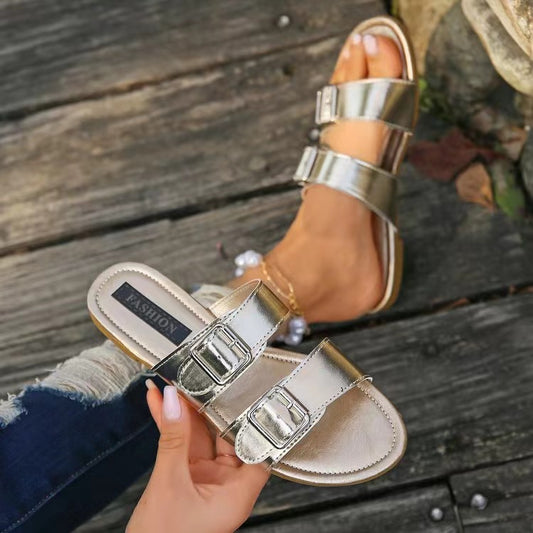 Open Toe Double Buckle Sandals-Bella Boutique Collective