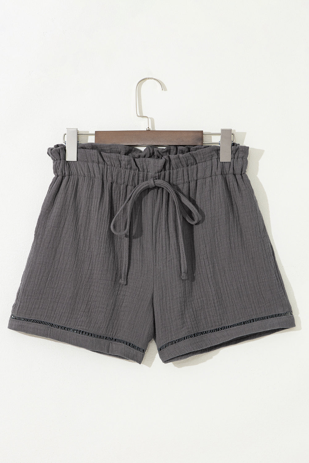 Dark Grey Cotton Gauze Paperbag Shorts-Bella Boutique Collective