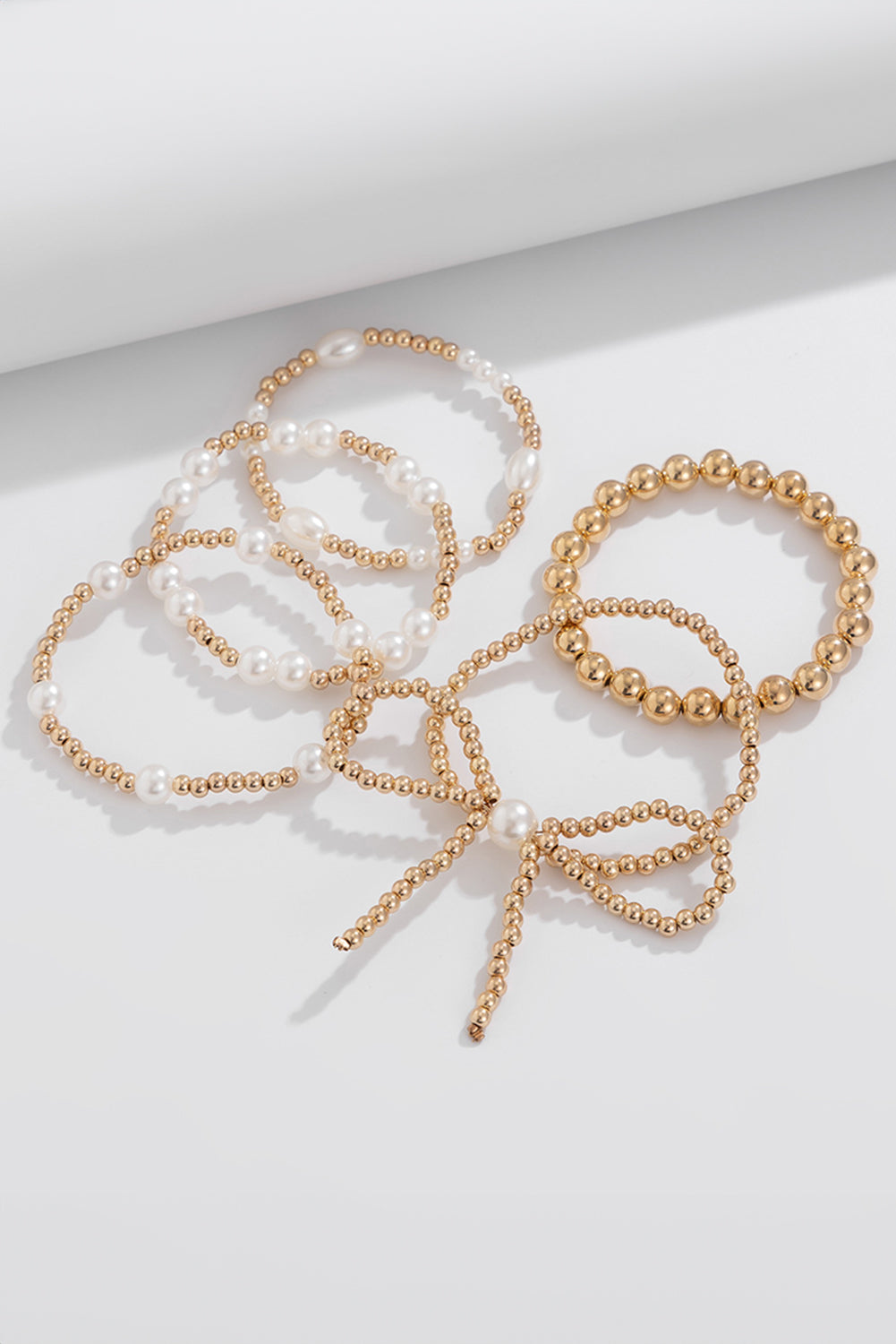 Gold Bow Knot Pearl Beaded Multi Layered Bracelet Set-Bella Boutique Collective