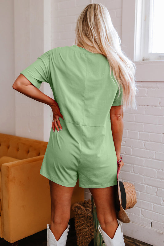 Grass Green Loose Half Sleeve V Neck Knit Romper-Bella Boutique Collective