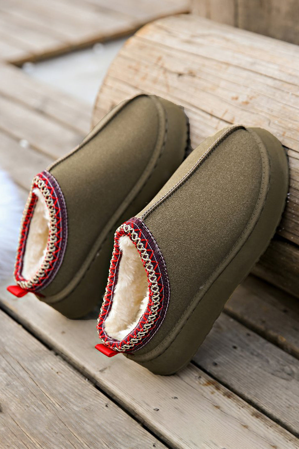 Sage Green Contrast Print Suede Plush Lined Snow Boots-Bella Boutique Collective