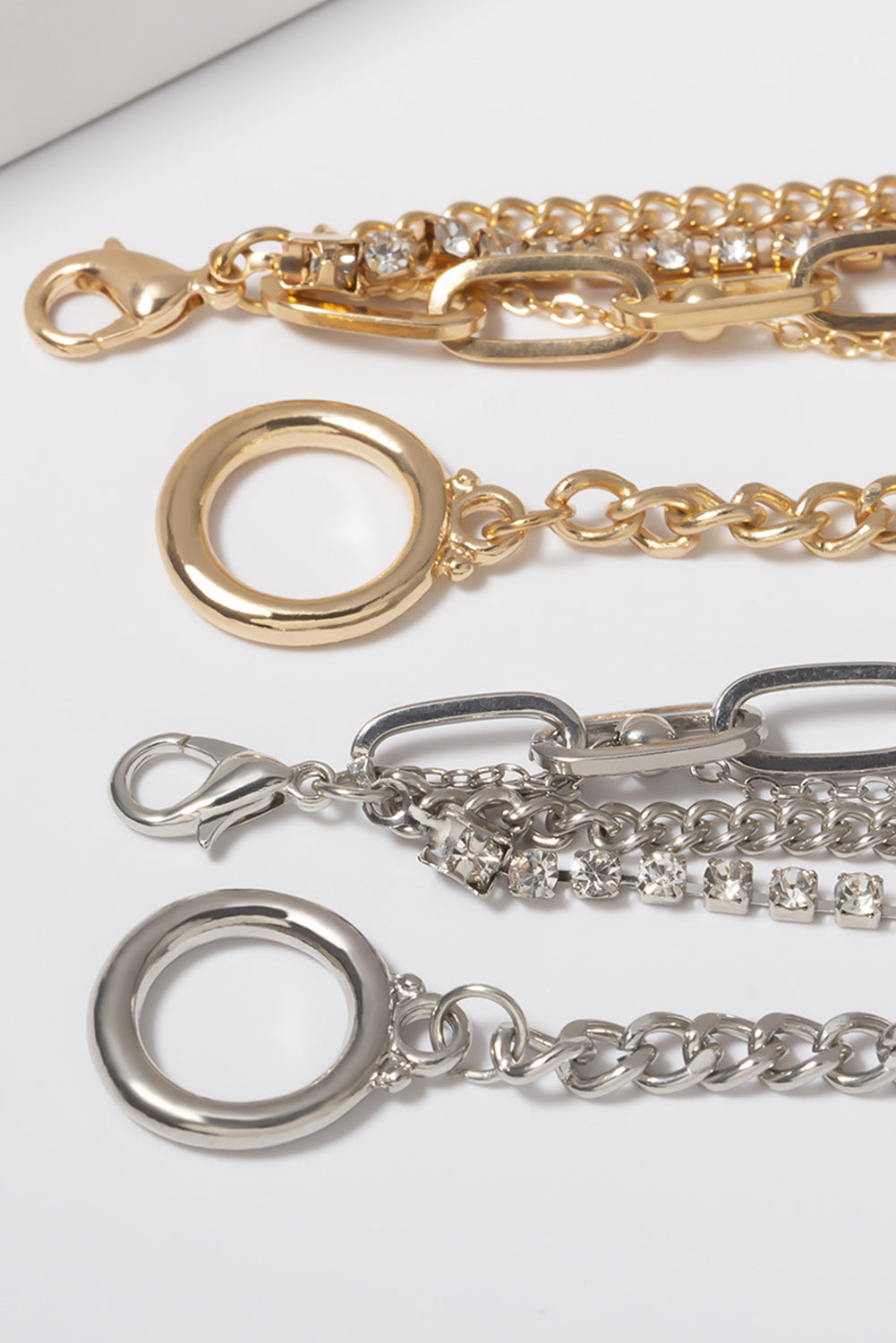 Gold Multi Layered Rhinestone Plated Chain Bracelet Set-Bella Boutique Collective