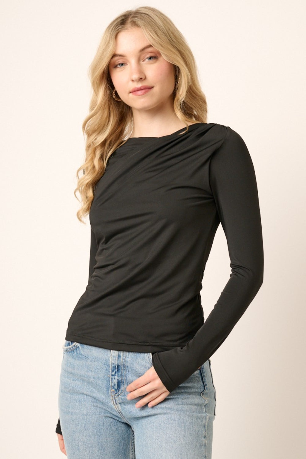 Mittoshop Ruched Long Sleeve Slim Top-Bella Boutique Collective