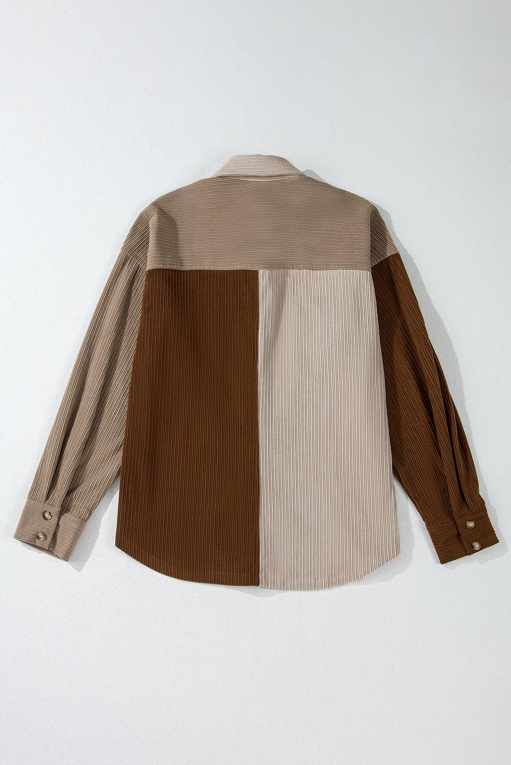 Brown Color Block Chest Pockets Buttoned Corduroy Shacket-Bella Boutique Collective