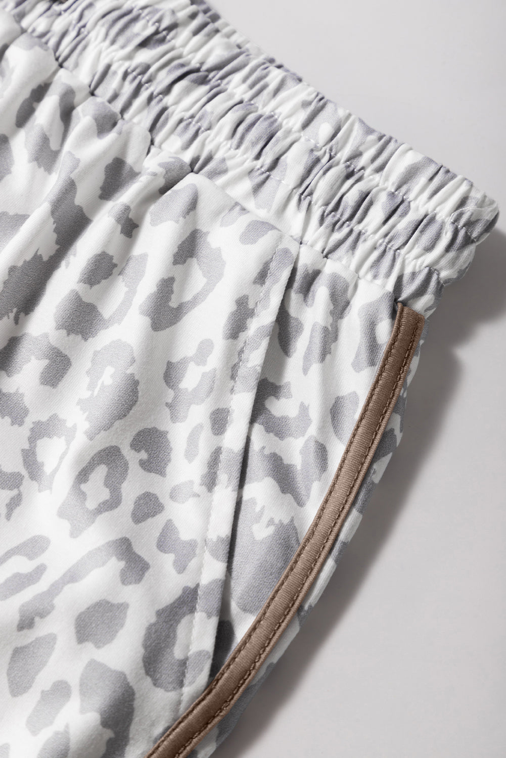 White Leopard Elastic Waist Lace up Contrast Trim Casual Shorts-Bella Boutique Collective