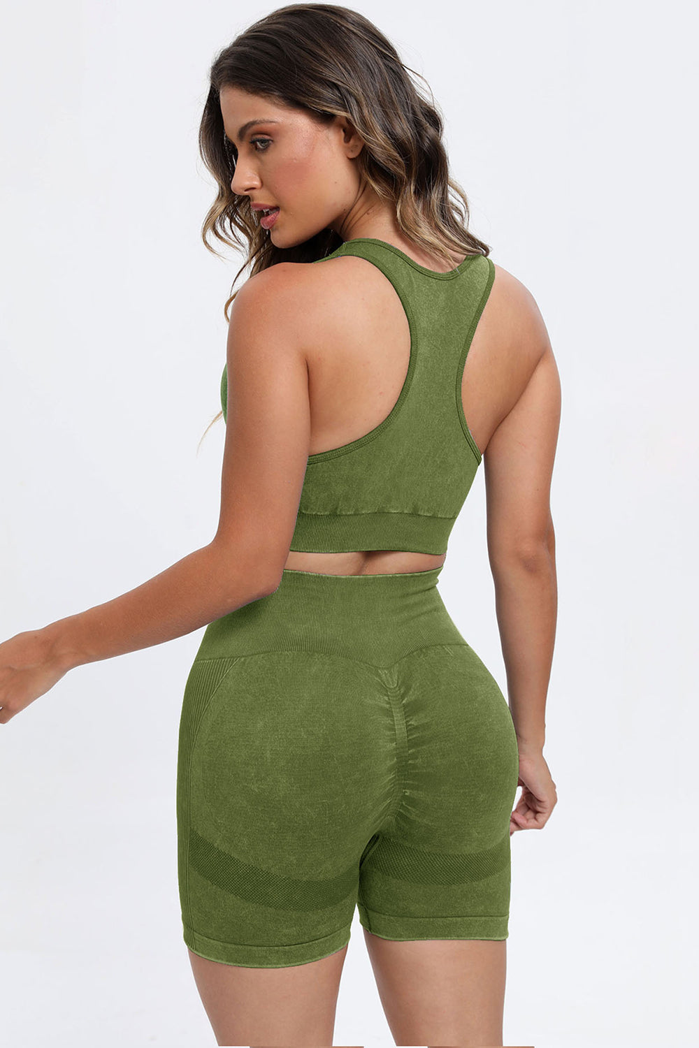 3 Piece Washed Square Neck Wide Strap Active Set-Bella Boutique Collective