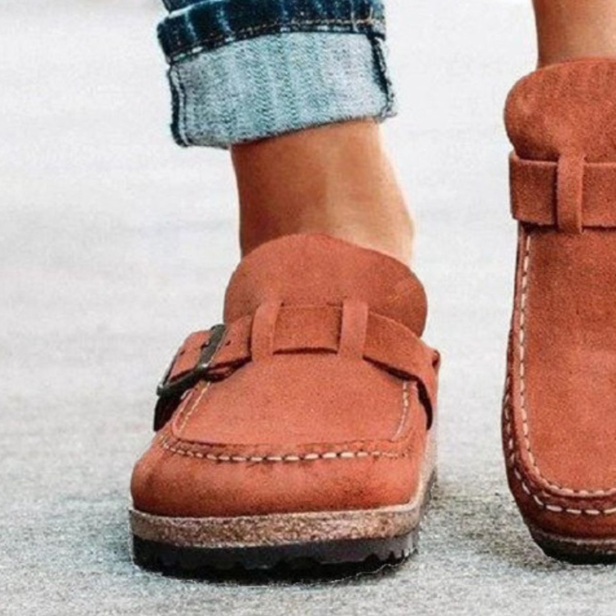 Round Toe Low Heel Buckle Loafers-Bella Boutique Collective