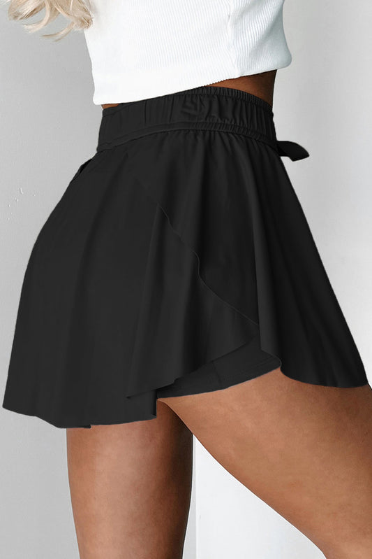 Black Drawstring High Waist Lined Tennis Skorts-Bella Boutique Collective