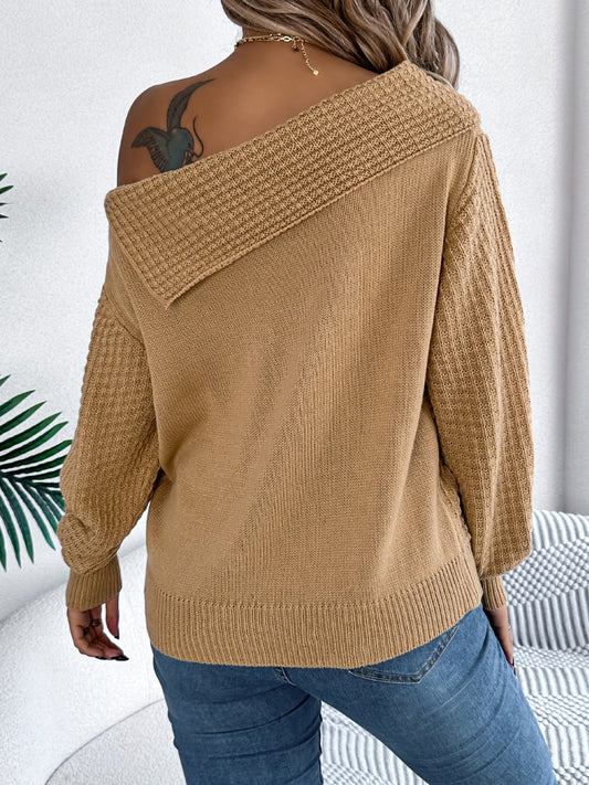 Cable-Knit One Shoulder Long Sleeve Sweater-Bella Boutique Collective