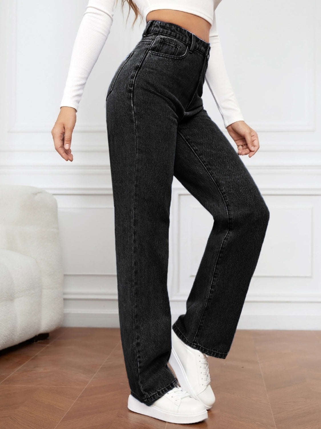 High Waist Straight Jeans-Bella Boutique Collective