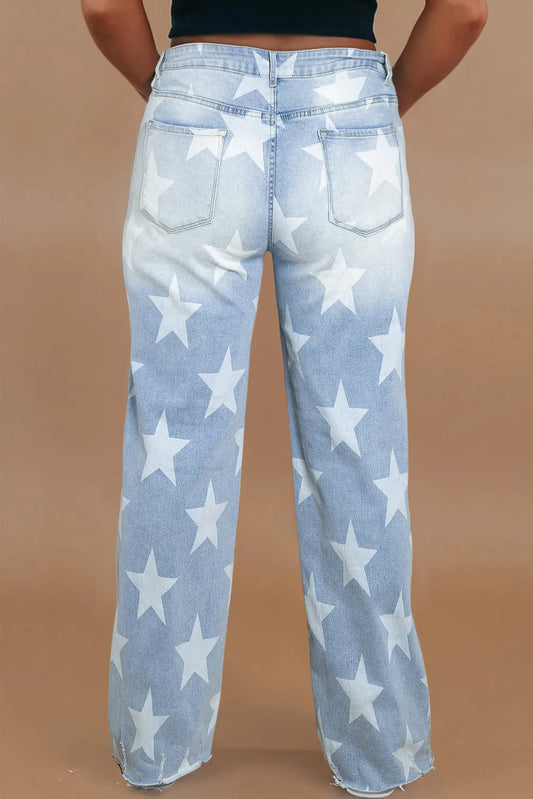 Plus Size Star Straight Leg Jeans with Pockets-Bella Boutique Collective