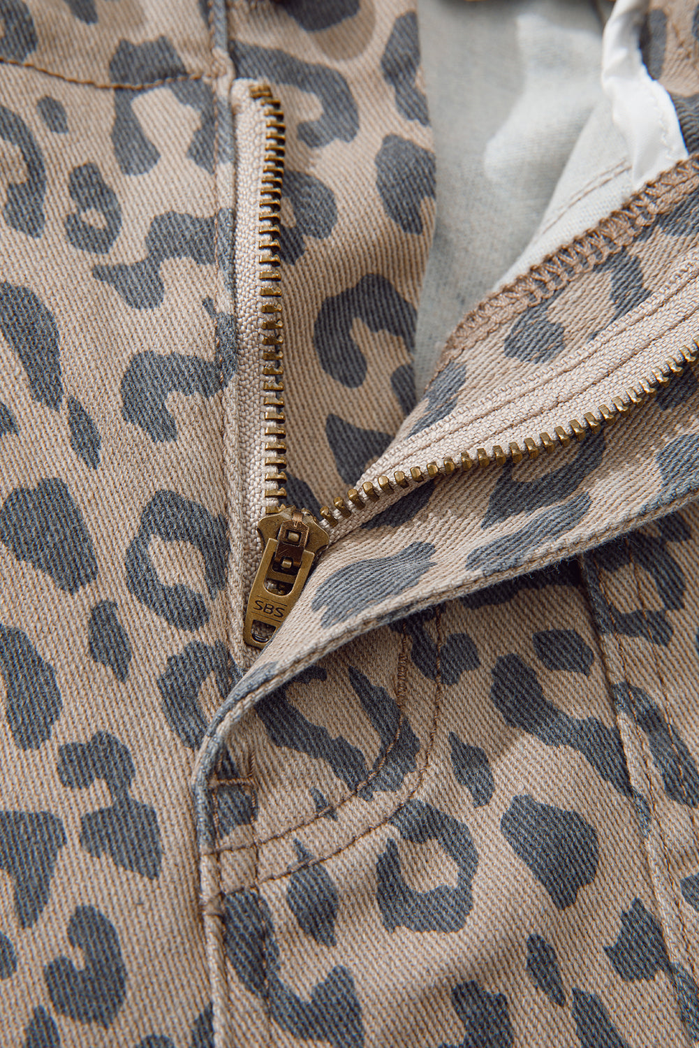 Khaki Leopard Printed Drawstring Waist Pocketed Wide Leg Jeans-Bella Boutique Collective