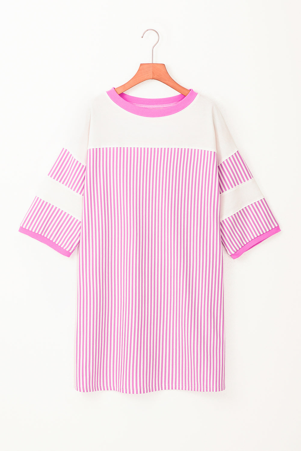 Phalaenopsis Striped Patchwork Three Quarters Sleeve Loose Mini Dress-Bella Boutique Collective