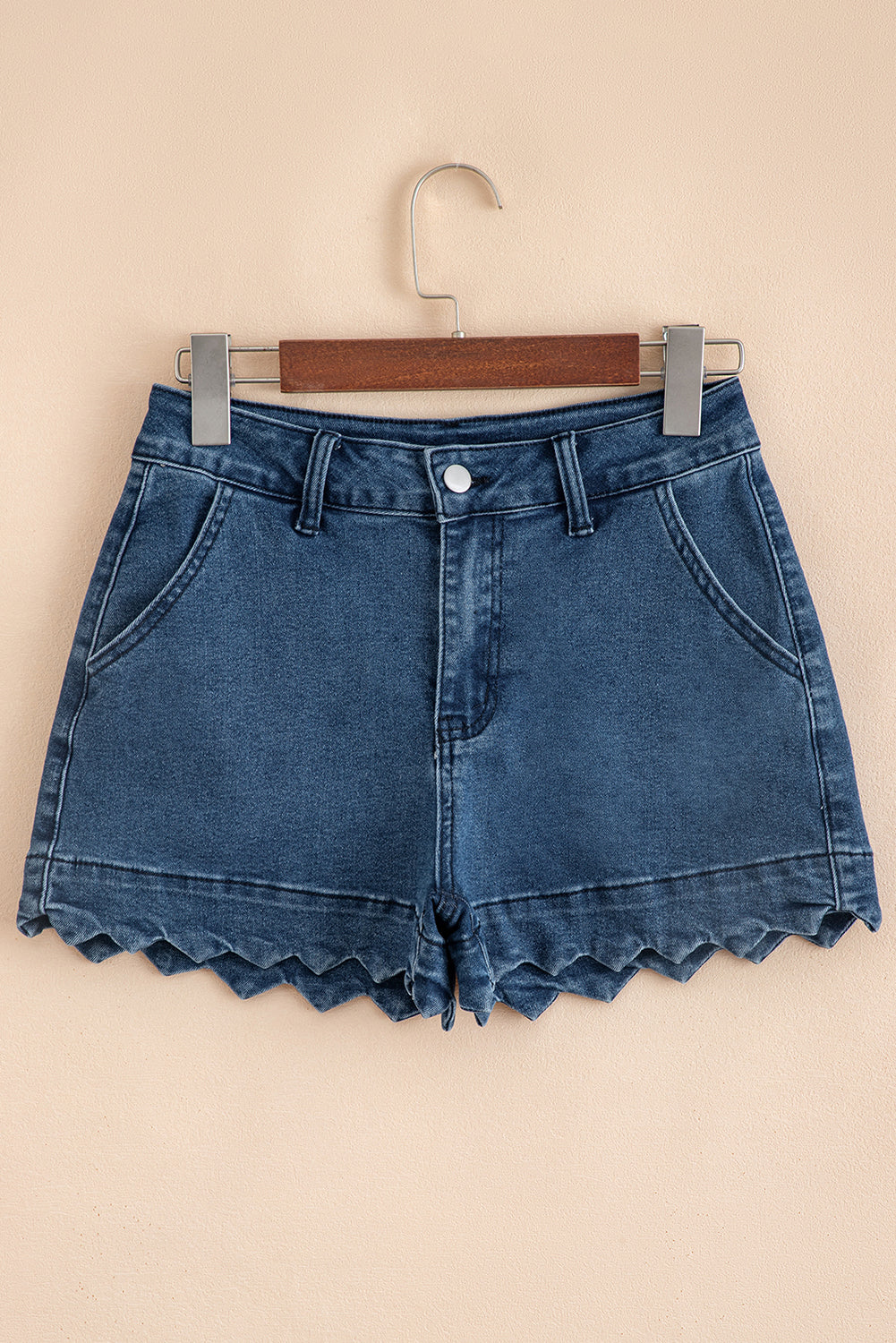 Sail Blue Scalloped Hemline Acid Wash High Waist Denim Shorts-Bella Boutique Collective
