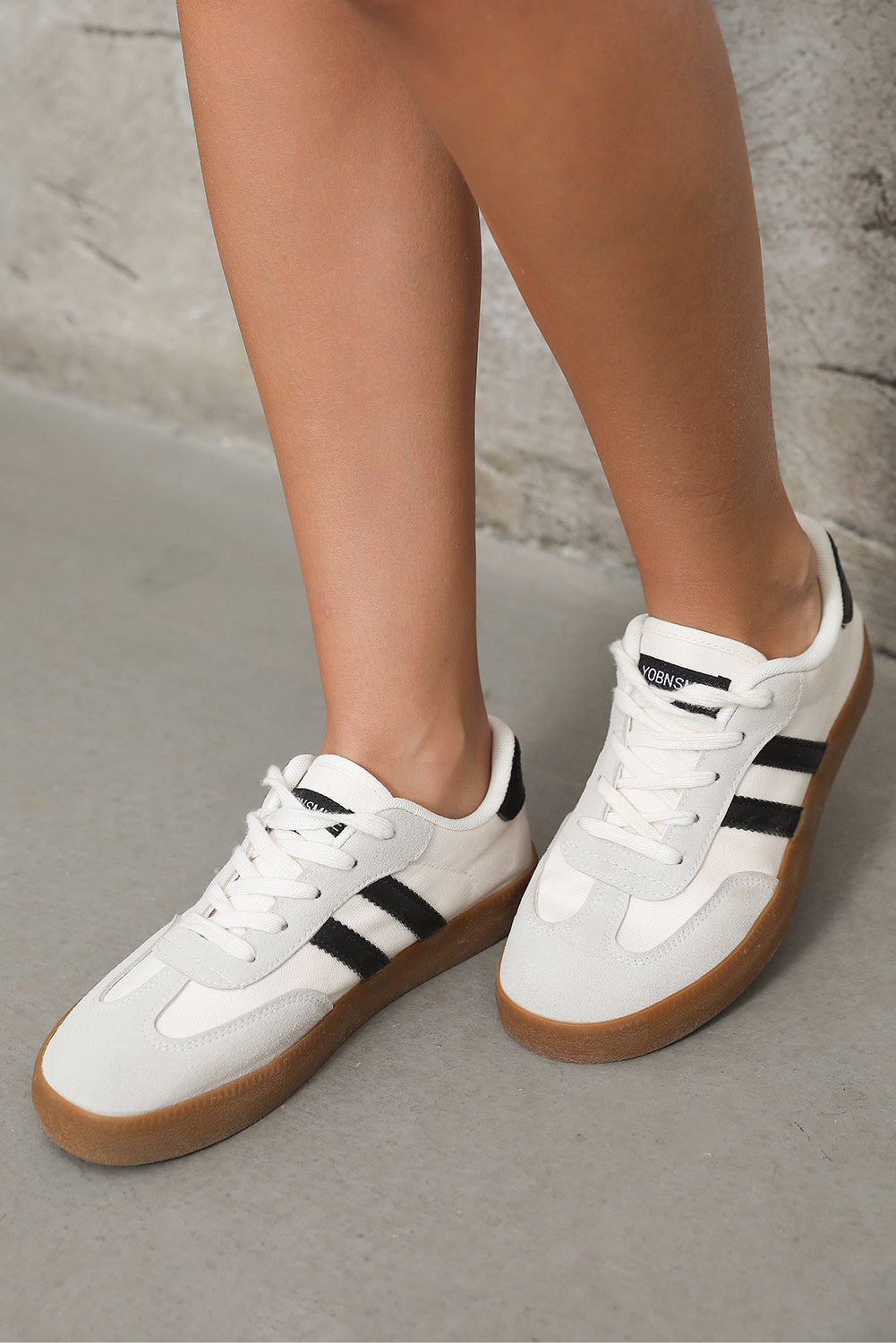White Striped Lace-up Flat Sneakers-Bella Boutique Collective